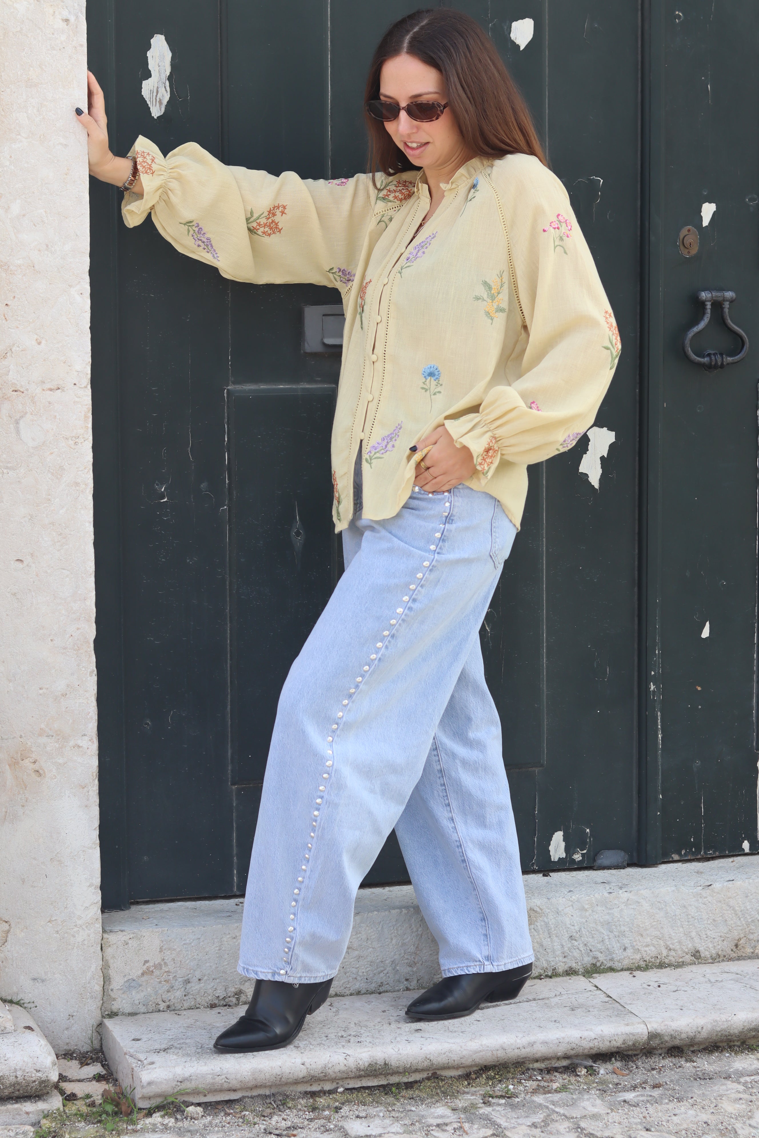 Calças ganga tachas