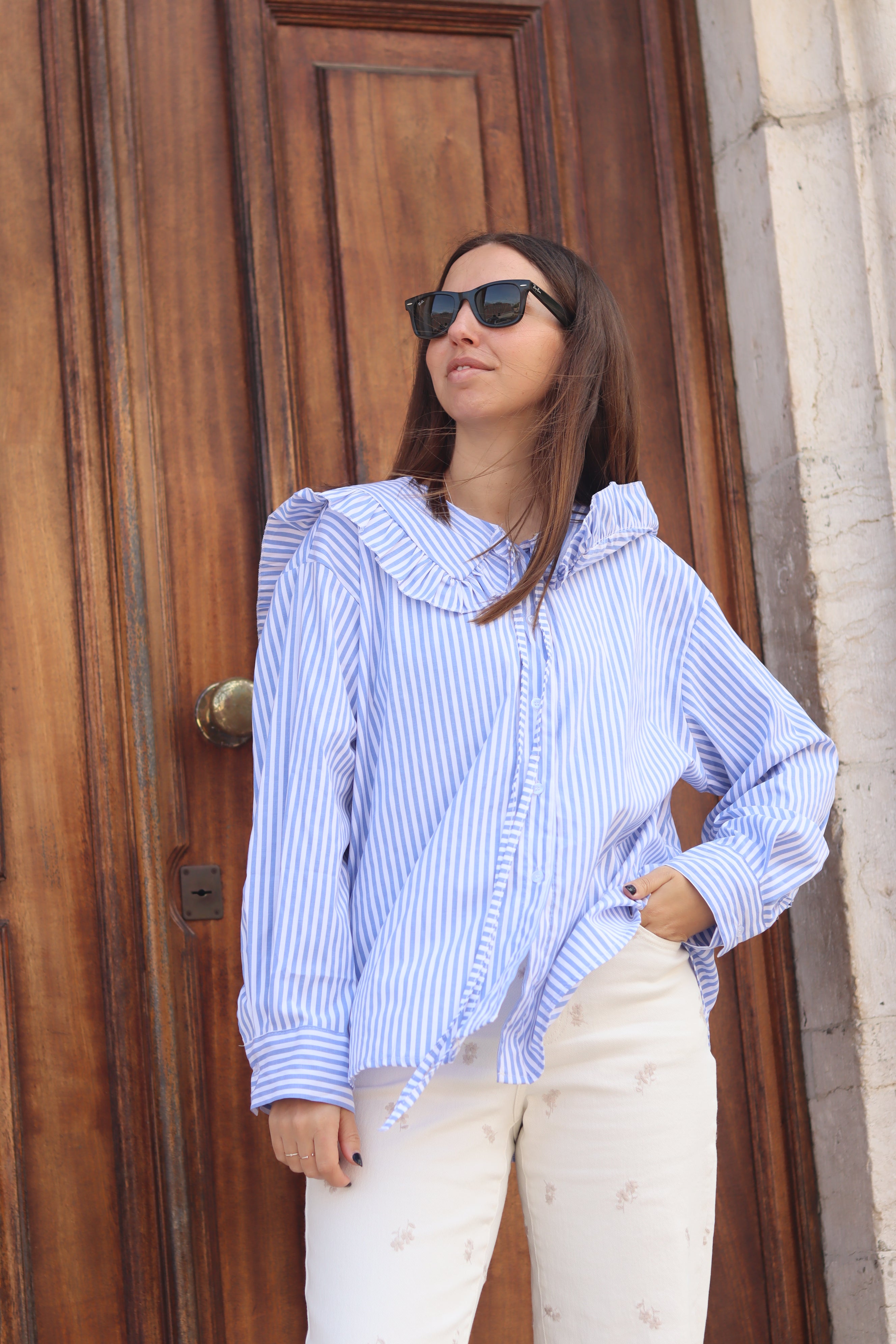 Camisa gola bebe azul riscas