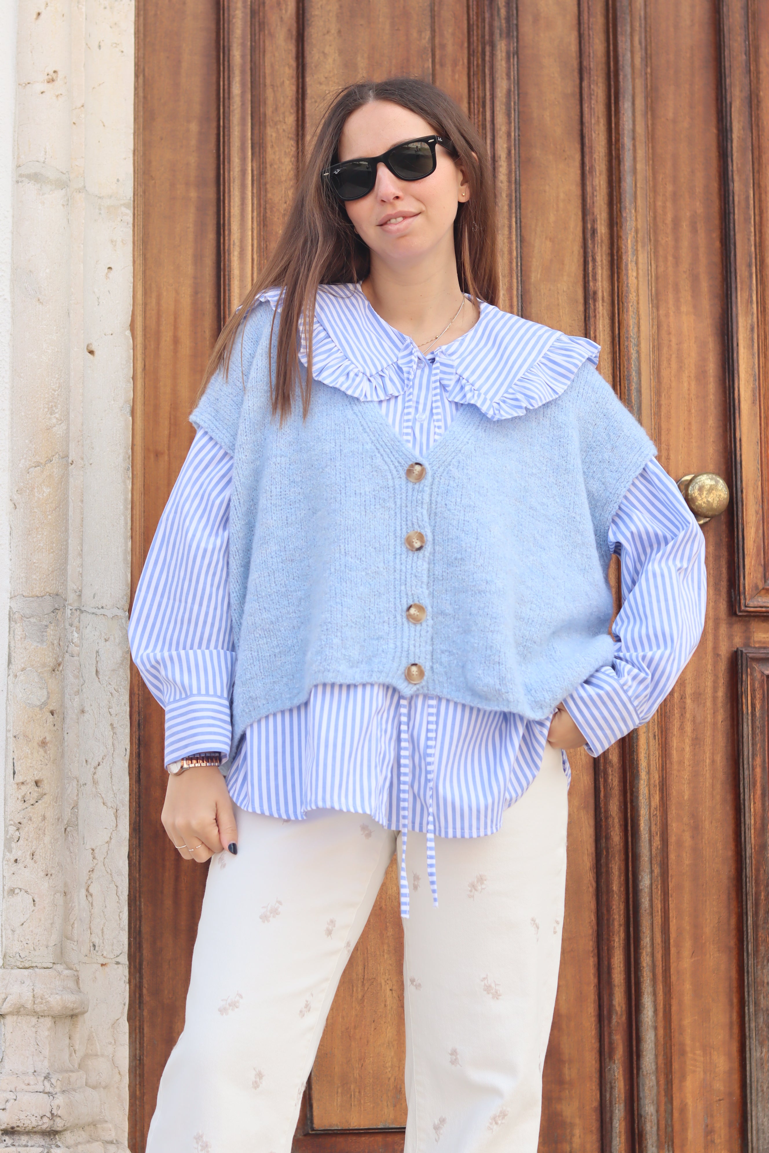 Camisa gola bebe azul riscas