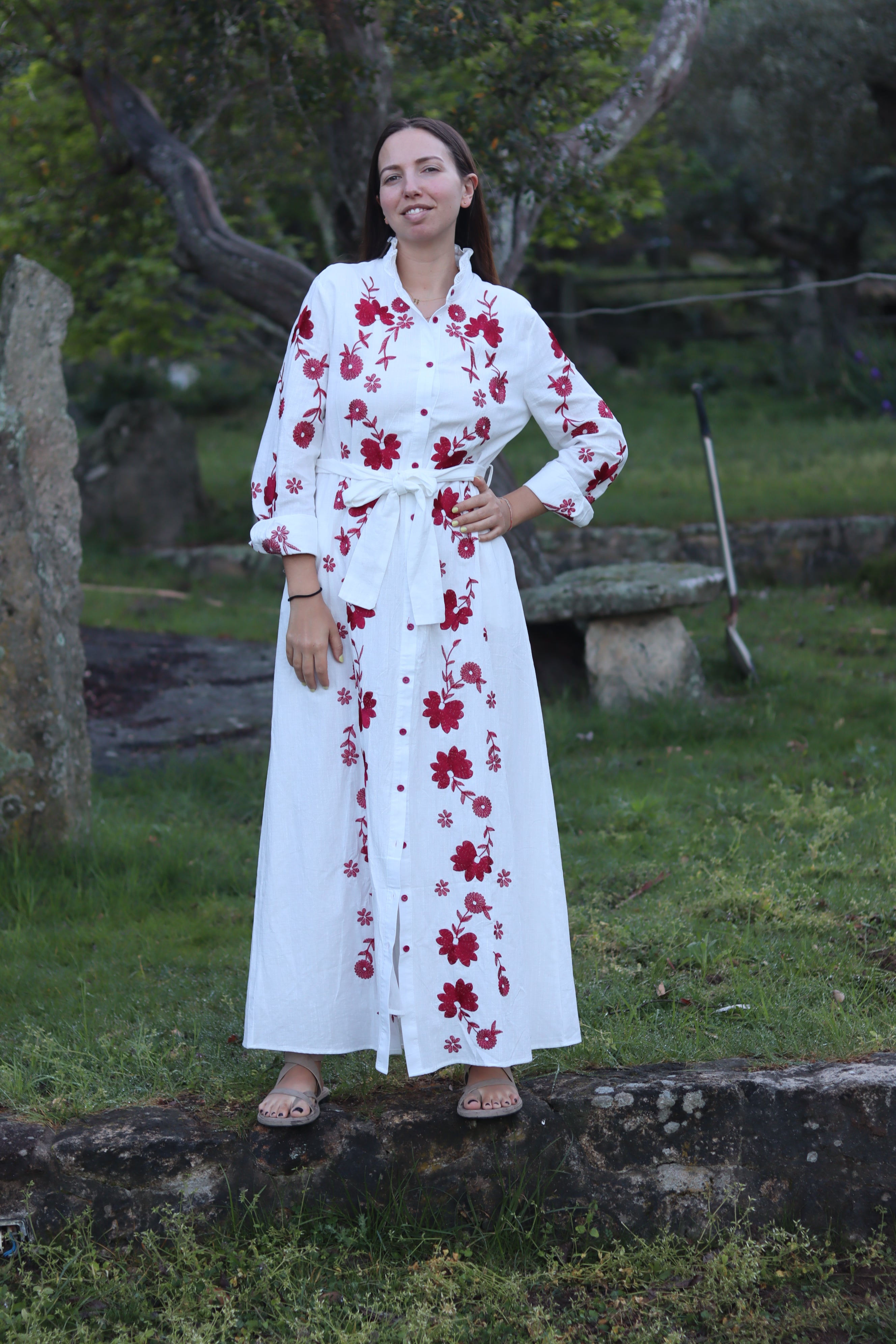 Vestido bordados encarnados