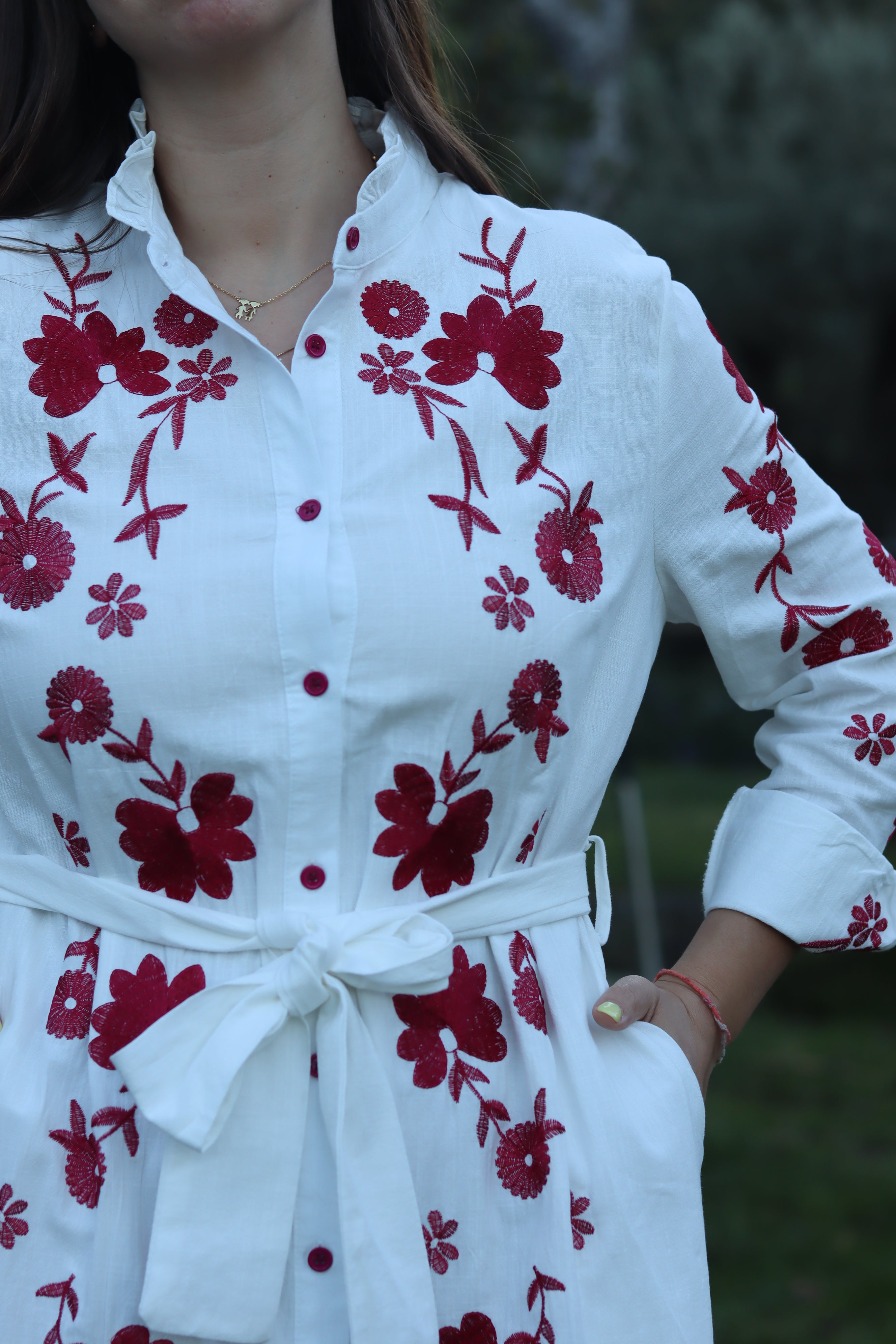 Vestido bordados encarnados