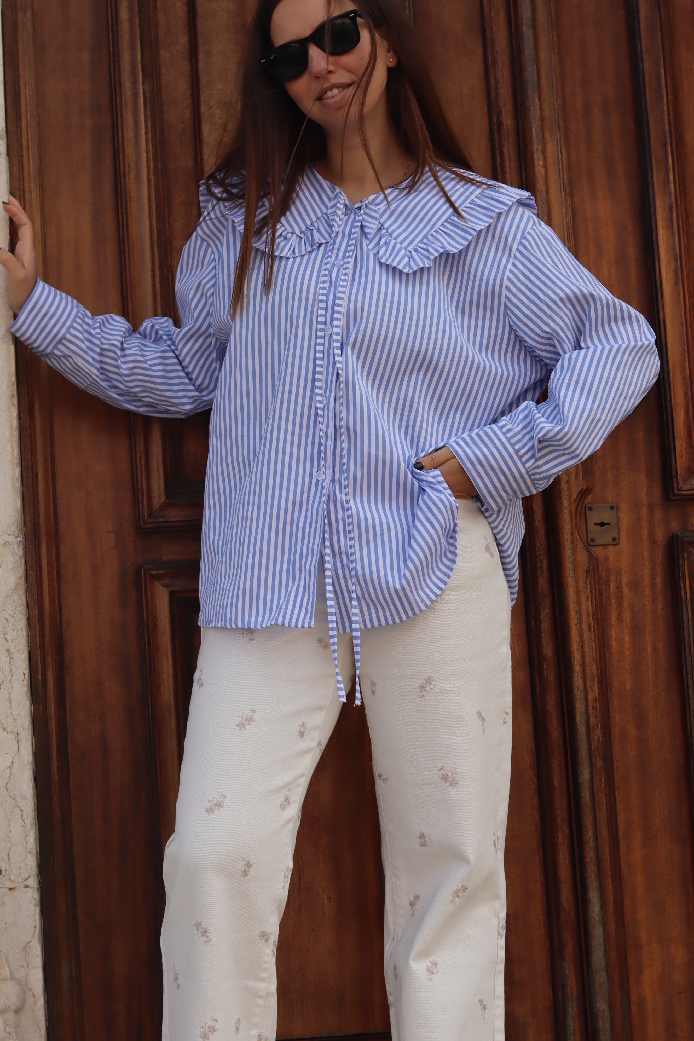 Camisa gola bebe azul riscas