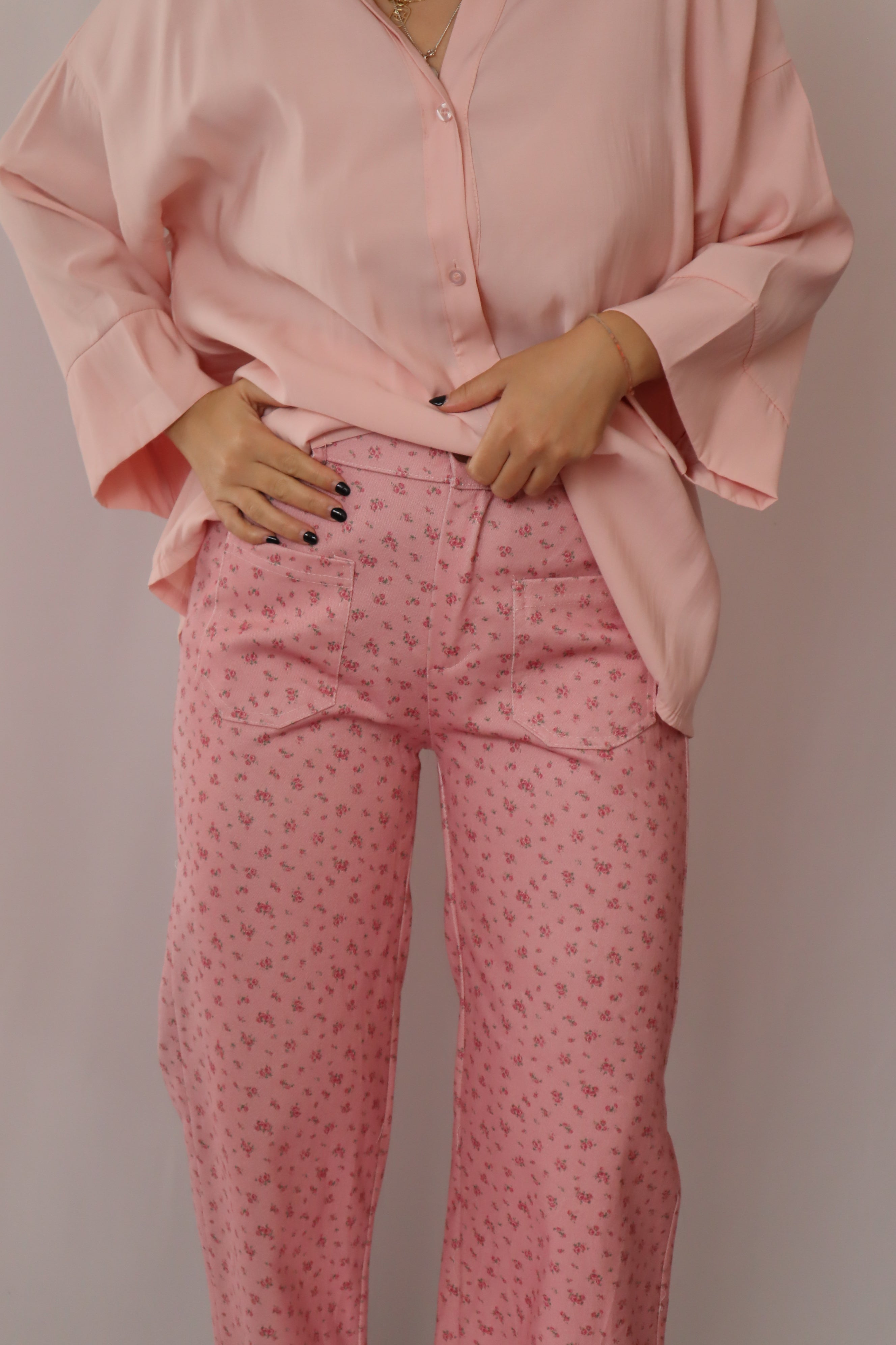 Calças estampadas rosa