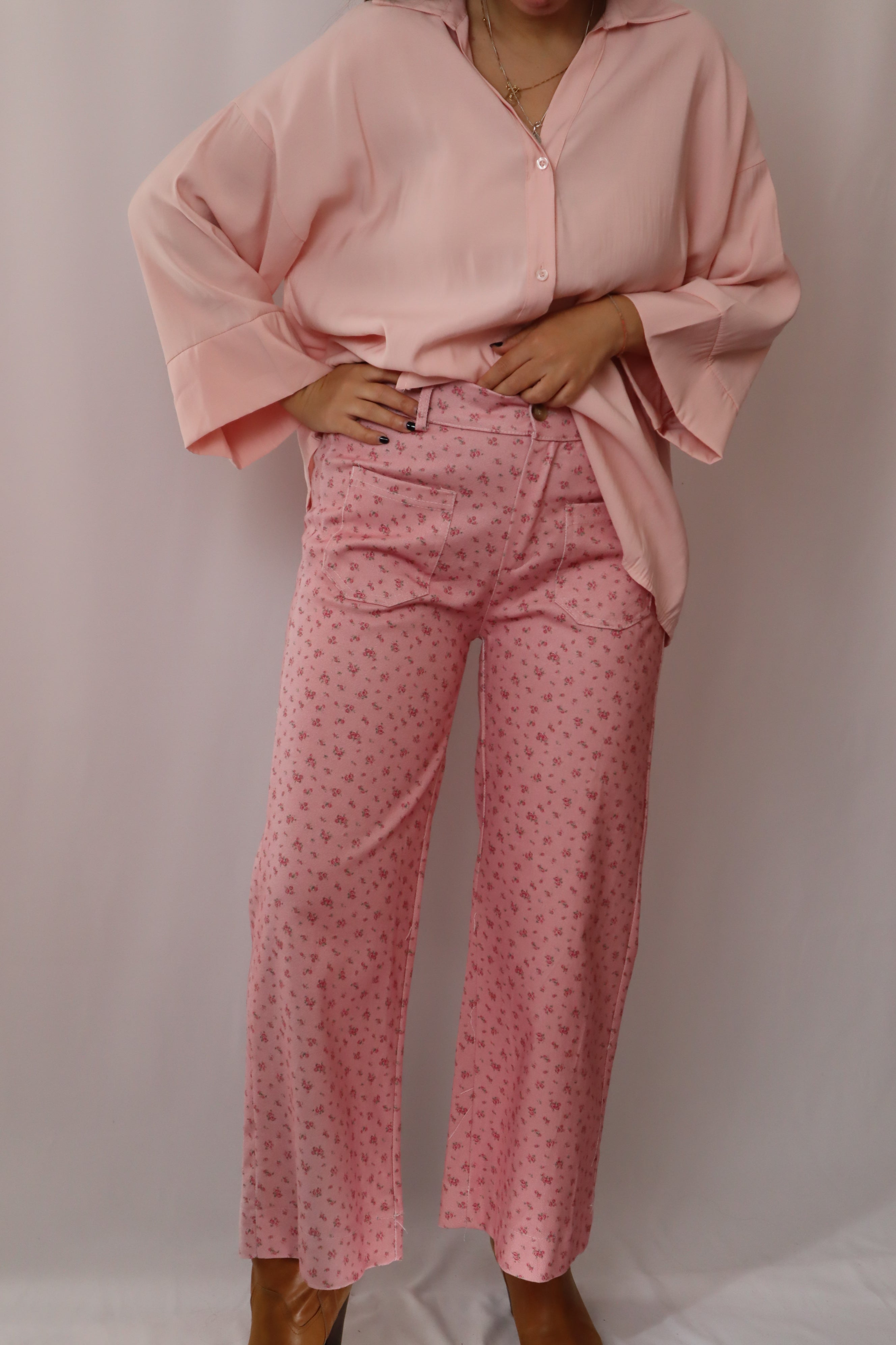 Calças estampadas rosa